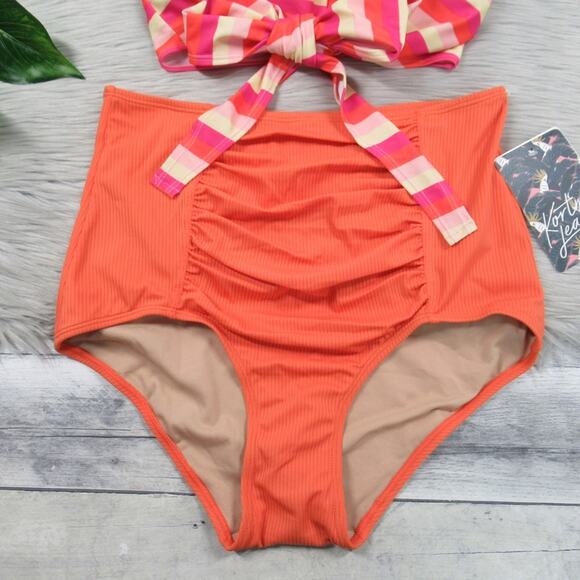 KORTNI JEANE Tied-Up Top & Ribbed Ruched Bottoms Swimsuit Bikini Set Small NEW - Picture 3 of 13